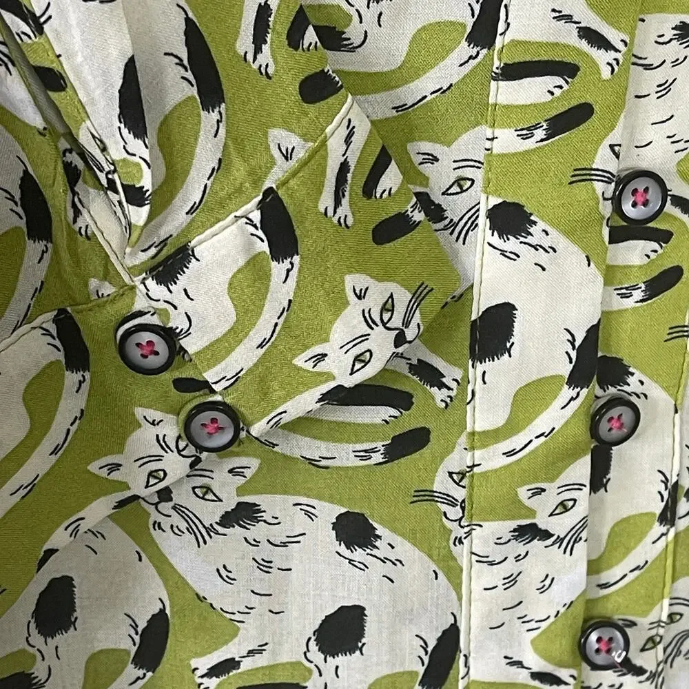 52 Conversations by Anthropologie Colloquial Cat Print Shirt Size 2 - Picture 6 of 9